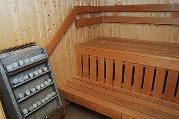 Image showing interior of a wooden sauna