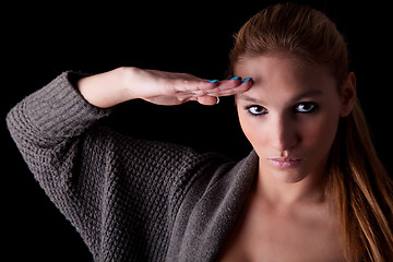 Image showing beautiful woman saluting