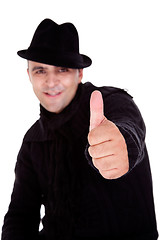 Image showing happy men with hat and thumbs up