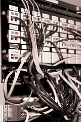 Image showing Old network rack. B&W Sepia