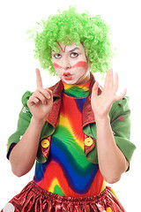 Image showing Portrait of serious female clown