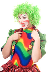 Image showing Portrait of female clown showing tongue