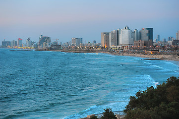 Image showing Sea coast and the view of Tel Aviv at the evening