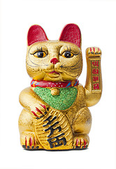 Image showing The Lucky Cat - Maneki Neko holding a Koban coin