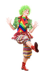 Image showing Cheerful posing female clown