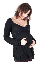 Image showing Portrait of pretty pregnant woman in black dress