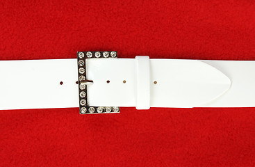 Image showing White leather belt and buckle with stone