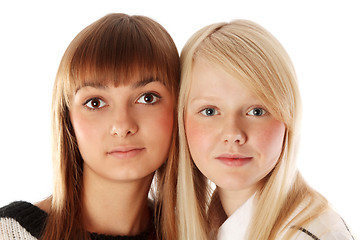 Image showing Portrait two girls of the blonde and brunettes