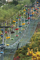 Image showing Funicular railway with varicoloured easy chair