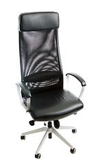 Image showing Black leather easy chair