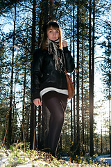 Image showing Young beautiful girl in black jacket 