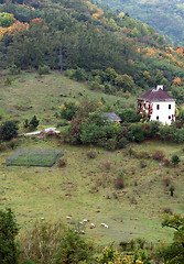 Image showing A lone house in a green valley
