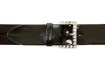 Image showing Black leather belt and buckle with stone