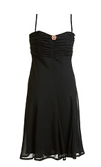 Image showing Black evening satin gown with brooch