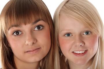 Image showing Portrait two girls of the blonde and brunettes 