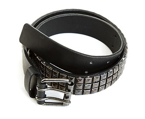 Image showing Black leather belt with steel buckle