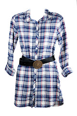 Image showing Feminine plaid shirt and leather belt