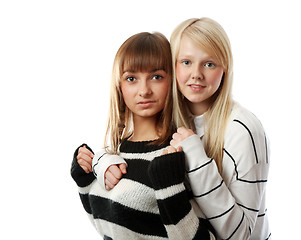Image showing Portrait two girls of the blonde and brunettes