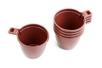 Image showing Five brown plastic cups