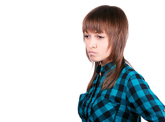 Image showing Portrait young beautiful girl in plaid shirt