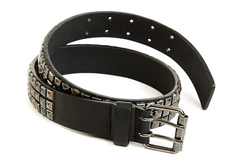 Image showing Black leather belt with steel buckle