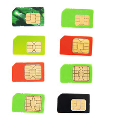 Image showing Eight colorful sim card on a white background