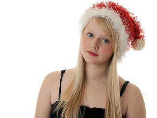 Image showing Beautiful blonde girl in a Santa hat