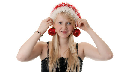 Image showing Beautiful blonde girl in a Santa hat