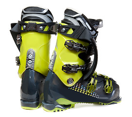 Image showing Pair green-dark ski shoe