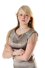 Image showing Beautiful girl in satin gown