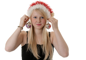 Image showing Beautiful blonde girl in a Santa hat