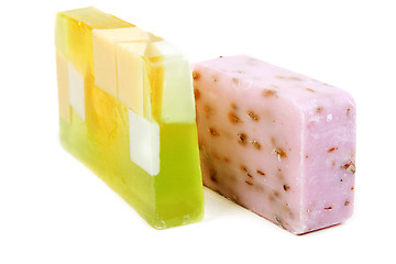 Image showing Green and purple fruit soap