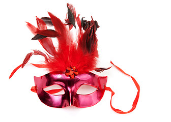 Image showing Red mask with feathers