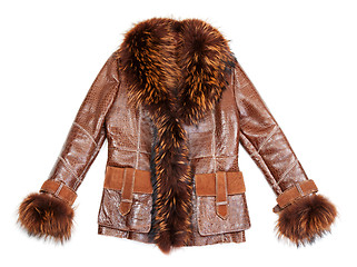 Image showing Brown sheepskin coat with fur