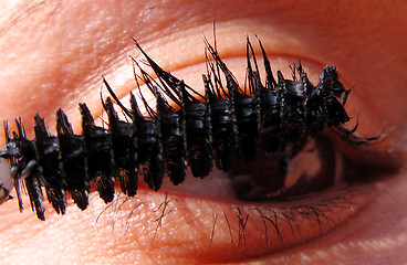 Image showing   Close-up of a woman eye applying mascara