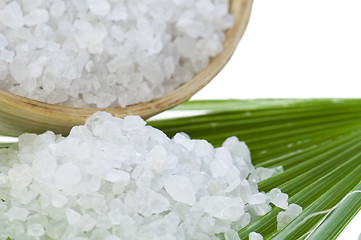 Image showing bath salt and palm leaf