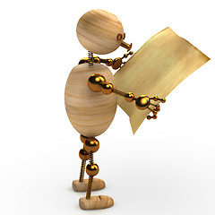 Image showing wood man reading the newspaper 3d rendered