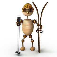 Image showing wood man skiing 3d rendered