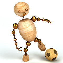 Image showing wood man with a football 3d rendered