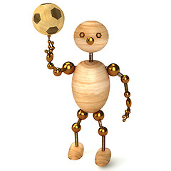 Image showing wood man with a football 3d rendered