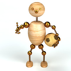 Image showing wood man with a football 3d rendered