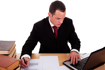 Image showing businessman  working and  looking to computer