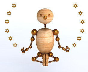 Image showing 3d wood man meditation