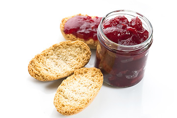 Image showing Breakfast of cherry jam on toast