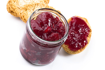 Image showing Breakfast of cherry jam on toast