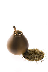 Image showing argentinian calabash with yerba mate isolated on white backgroun
