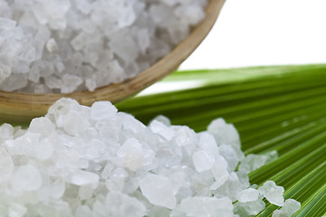 Image showing bath salt and palm leaf 