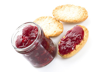 Image showing Breakfast of cherry jam on toast
