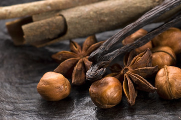 Image showing aromatic spices with brown sugar and nuts