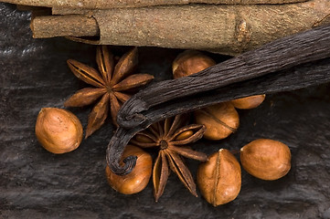 Image showing aromatic spices with brown sugar and nuts